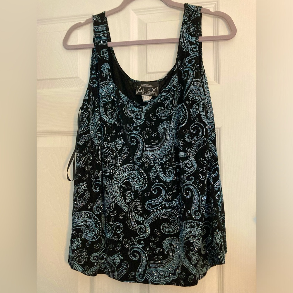 Alex Evenings Black and Blue Paisley Tank Top